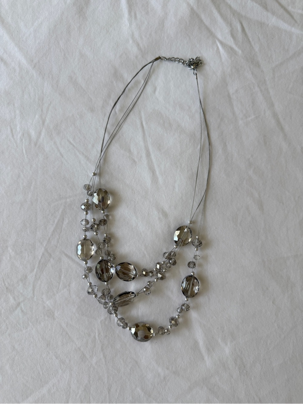 Multi-Strand Silver Crystal Necklace - Elegant Gray Bead Statement Necklace